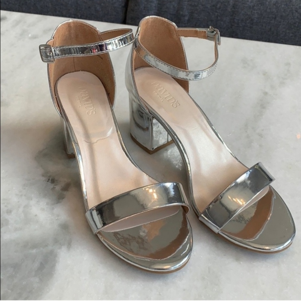David's Bridal Silver Block Heel Sandals
